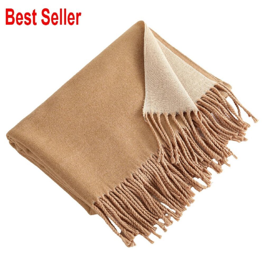 Reversible Oversized Winter Scarf Cashmere-Like Soft Chunky Shawl Wrap